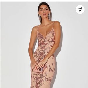 Shine Language Rose Gold Sequin Mermaid Maxi Dress